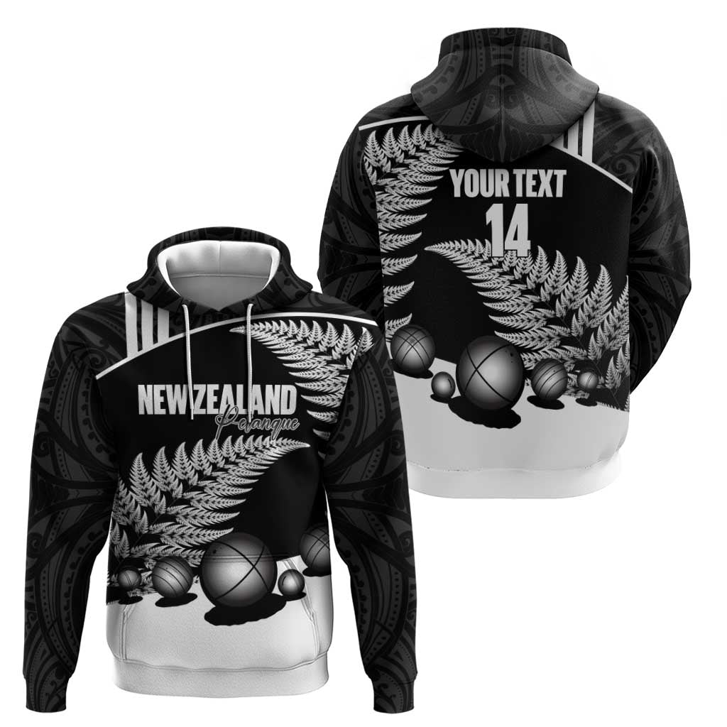Custom New Zealand Silver Fern Petanque Zip Hoodie Aotearoa Maori Pattern