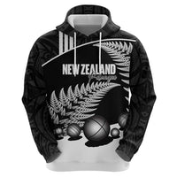 Custom New Zealand Silver Fern Petanque Zip Hoodie Aotearoa Maori Pattern