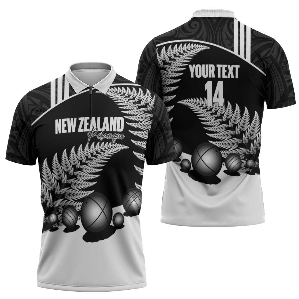 Custom New Zealand Silver Fern Petanque Zipper Polo Shirt Aotearoa Maori Pattern LT14 - Polynesian Pride