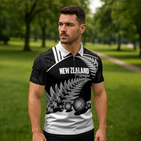 Custom New Zealand Silver Fern Petanque Zipper Polo Shirt Aotearoa Maori Pattern LT14 - Polynesian Pride