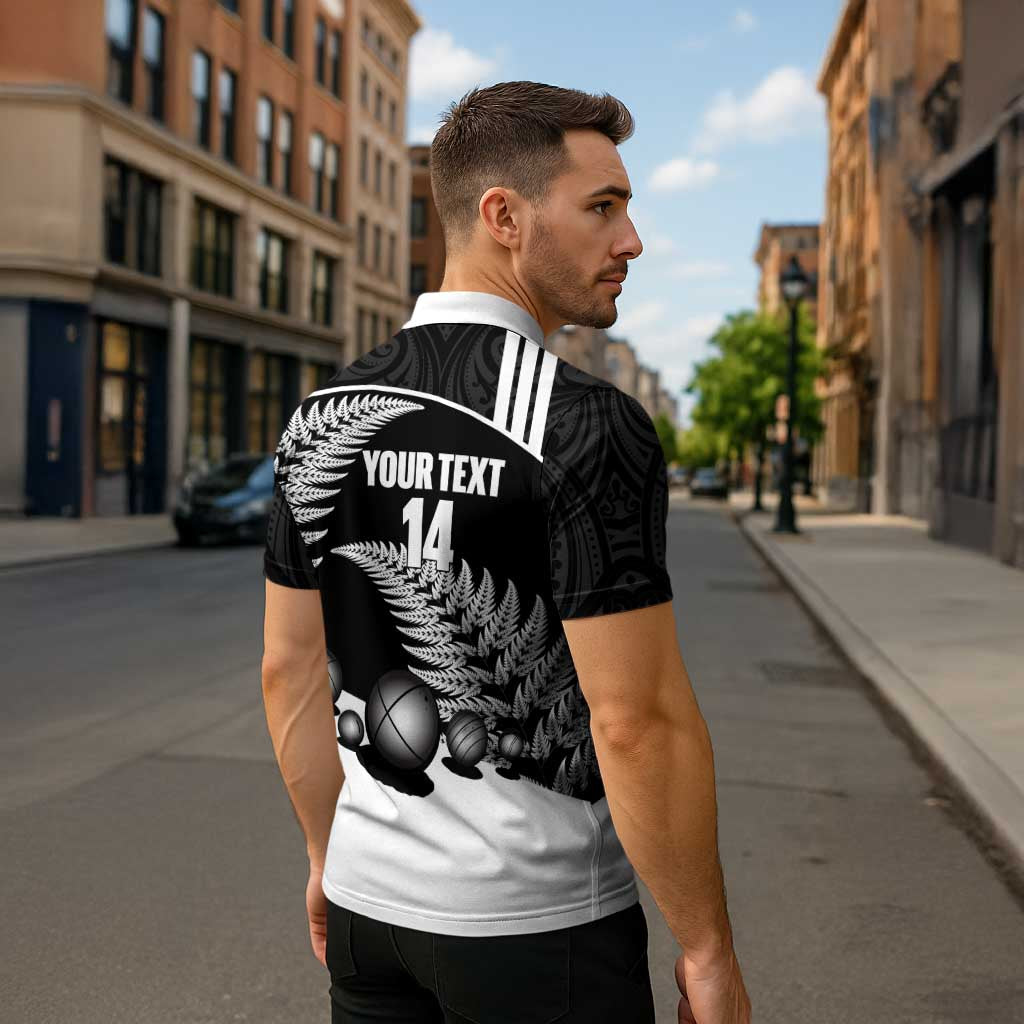 Custom New Zealand Silver Fern Petanque Zipper Polo Shirt Aotearoa Maori Pattern LT14 - Polynesian Pride