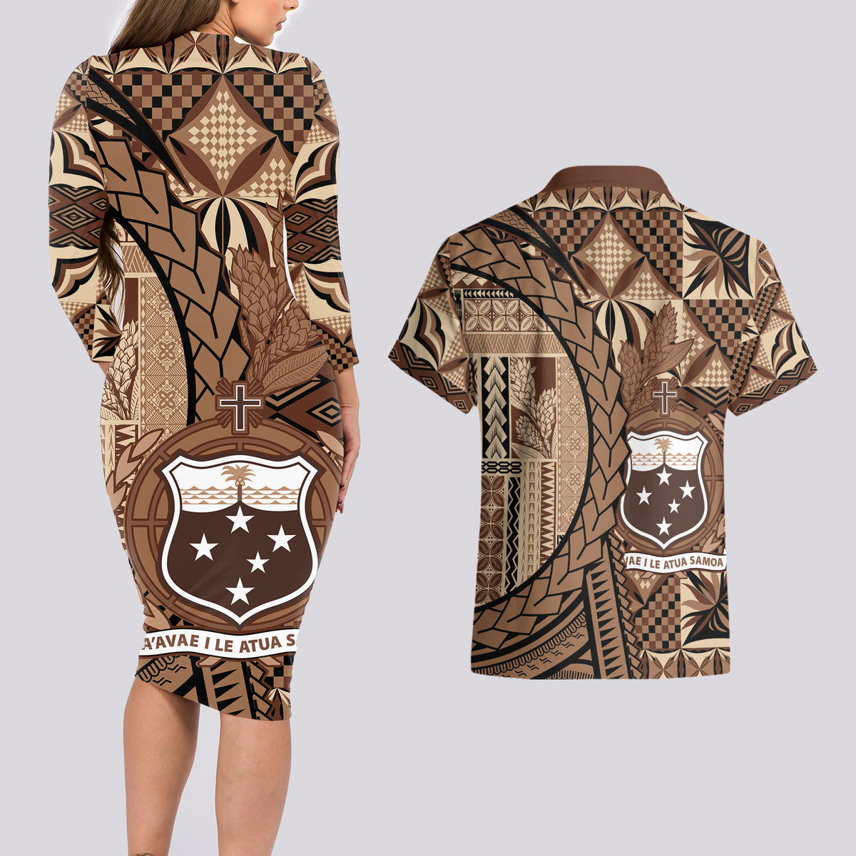 Samoa Siapo Couples Matching Long Sleeve Bodycon Dress and Hawaiian Shirt Happy Independence Day Vintage Vibes