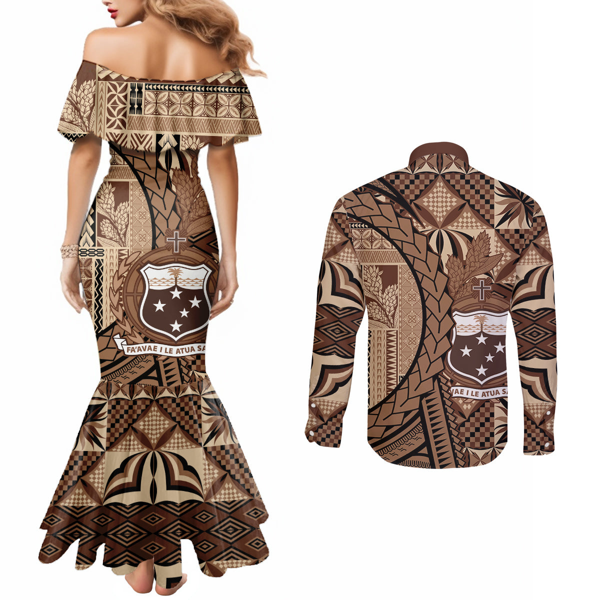 Samoa Siapo Couples Matching Mermaid Dress and Long Sleeve Button Shirt Happy Independence Day Vintage Vibes