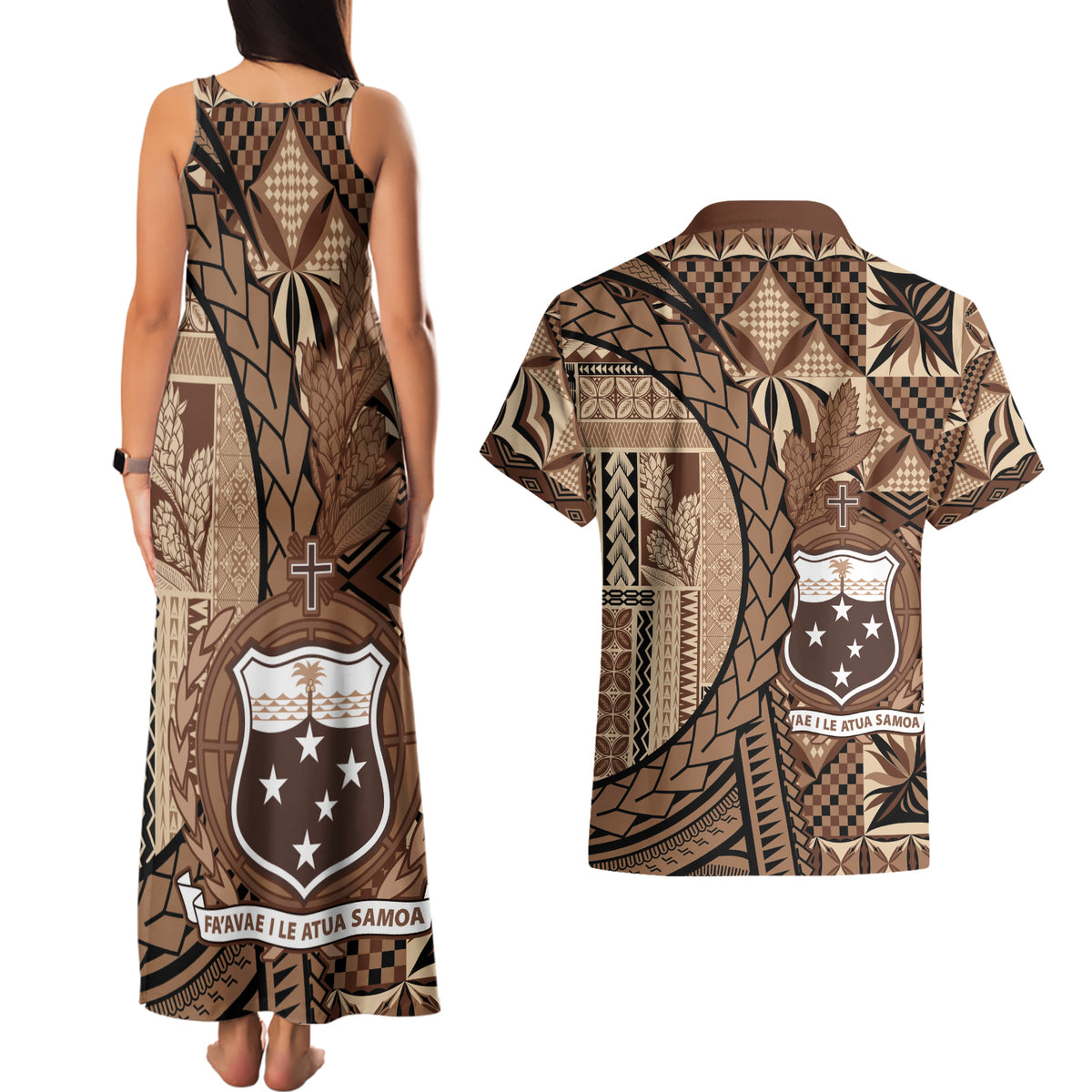 Samoa Siapo Couples Matching Tank Maxi Dress and Hawaiian Shirt Happy Independence Day Vintage Vibes
