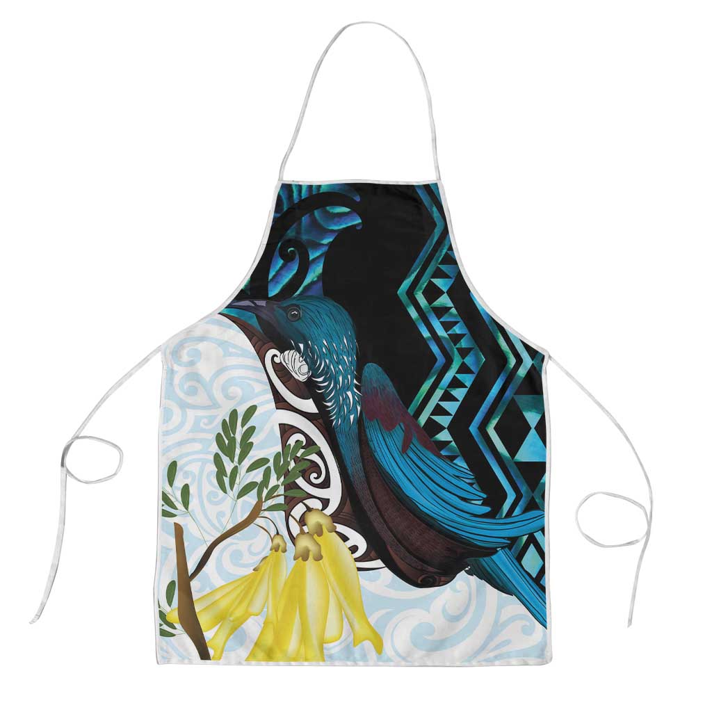 New Zealand Silver Fern Tui Bird Apron Maori Kowhai Paua Shell Taniko Motifs - Polynesian Pride