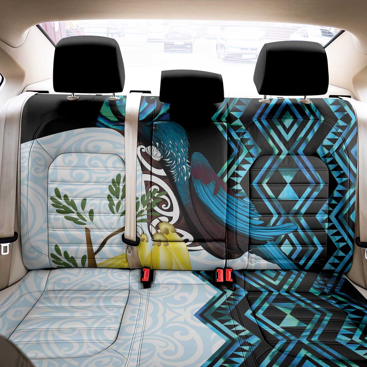 New Zealand Silver Fern Tui Bird Back Car Seat Cover Maori Kowhai Paua Shell Taniko Motifs