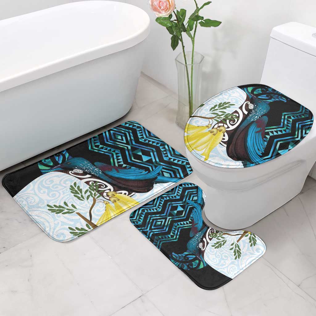 New Zealand Silver Fern Tui Bird Bathroom Set Maori Kowhai Paua Shell Taniko Motifs - Polynesian Pride