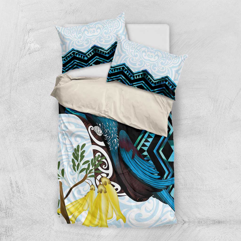New Zealand Silver Fern Tui Bird Bedding Set Maori Kowhai Paua Shell Taniko Motifs