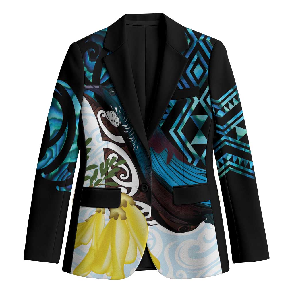 New Zealand Silver Fern Tui Bird Blazer Maori Kowhai Paua Shell Taniko Motifs - Polynesian Pride