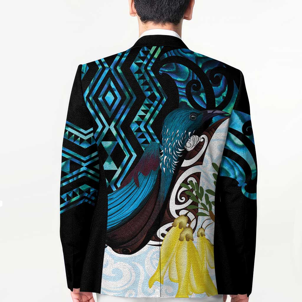 New Zealand Silver Fern Tui Bird Blazer Maori Kowhai Paua Shell Taniko Motifs - Polynesian Pride