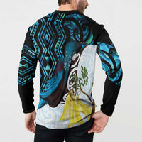 New Zealand Silver Fern Tui Bird Button Sweatshirt Maori Kowhai Paua Shell Taniko Motifs