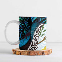 New Zealand Silver Fern Tui Bird Ceramic Mug Maori Kowhai Paua Shell Taniko Motifs - Polynesian Pride