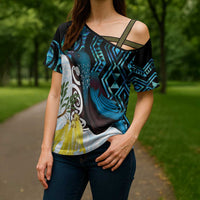 New Zealand Silver Fern Tui Bird Cross Shoulder Shirt Maori Kowhai Paua Shell Taniko Motifs - Polynesian Pride