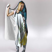 New Zealand Silver Fern Tui Bird Hooded Blanket Maori Kowhai Paua Shell Taniko Motifs