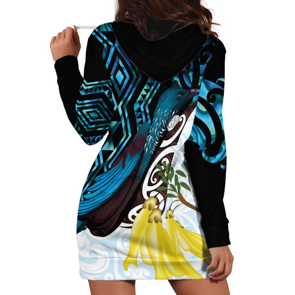 New Zealand Silver Fern Tui Bird Hoodie Dress Maori Kowhai Paua Shell Taniko Motifs