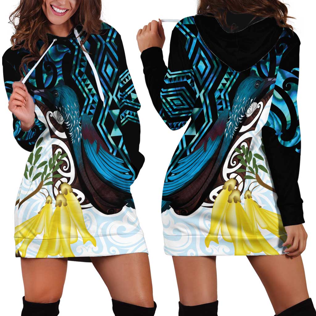 New Zealand Silver Fern Tui Bird Hoodie Dress Maori Kowhai Paua Shell Taniko Motifs