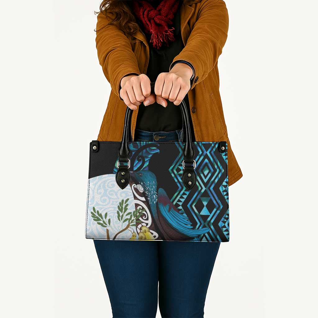 New Zealand Silver Fern Tui Bird Leather Bag Maori Kowhai Paua Shell Taniko Motifs - Polynesian Pride