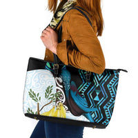 New Zealand Silver Fern Tui Bird Leather Tote Bag Maori Kowhai Paua Shell Taniko Motifs