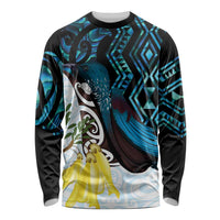 New Zealand Silver Fern Tui Bird Long Sleeve Shirt Maori Kowhai Paua Shell Taniko Motifs