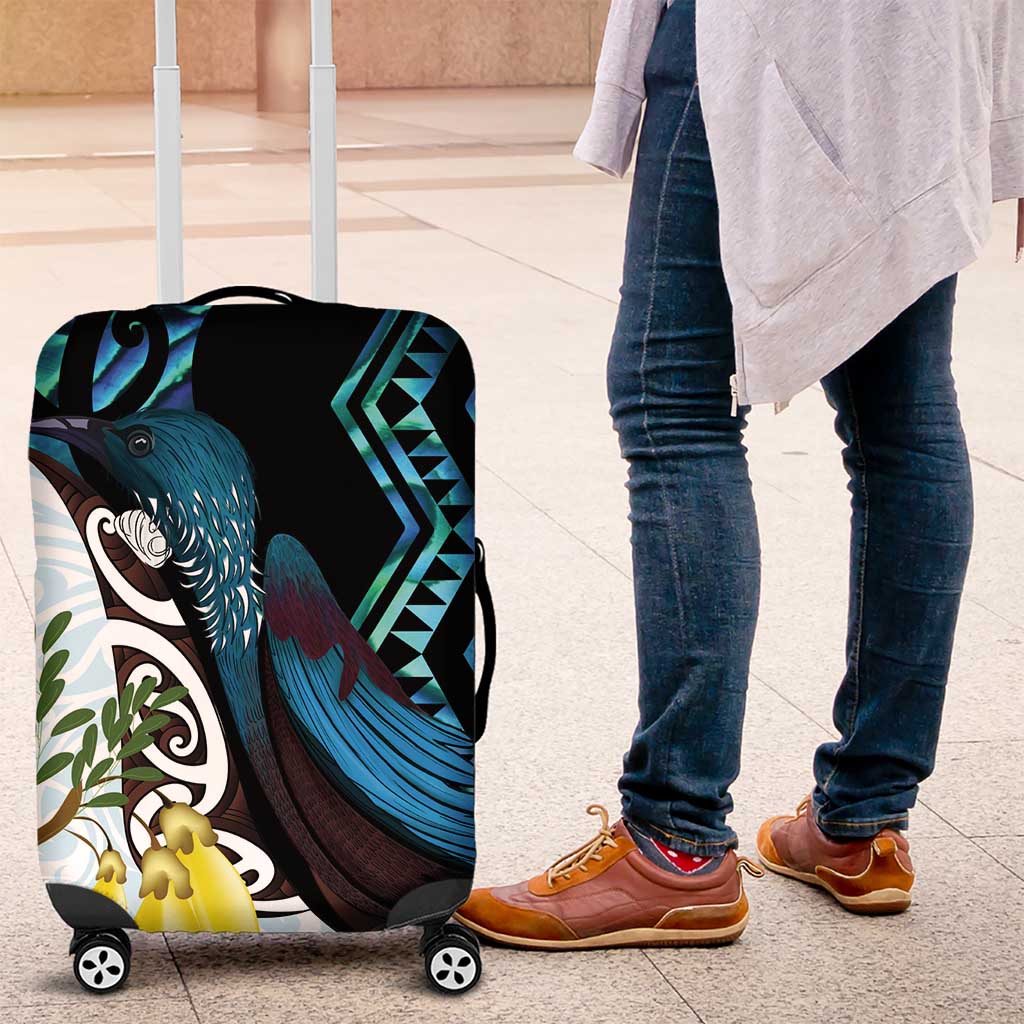 New Zealand Silver Fern Tui Bird Luggage Cover Maori Kowhai Paua Shell Taniko Motifs