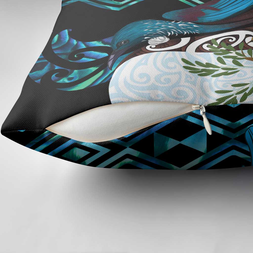 New Zealand Silver Fern Tui Bird Pillow Cover Maori Kowhai Paua Shell Taniko Motifs - Polynesian Pride