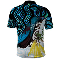 New Zealand Silver Fern Tui Bird Polo Shirt Maori Kowhai Paua Shell Taniko Motifs