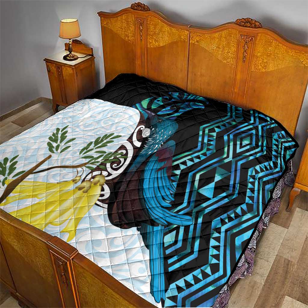 New Zealand Silver Fern Tui Bird Quilt Maori Kowhai Paua Shell Taniko Motifs