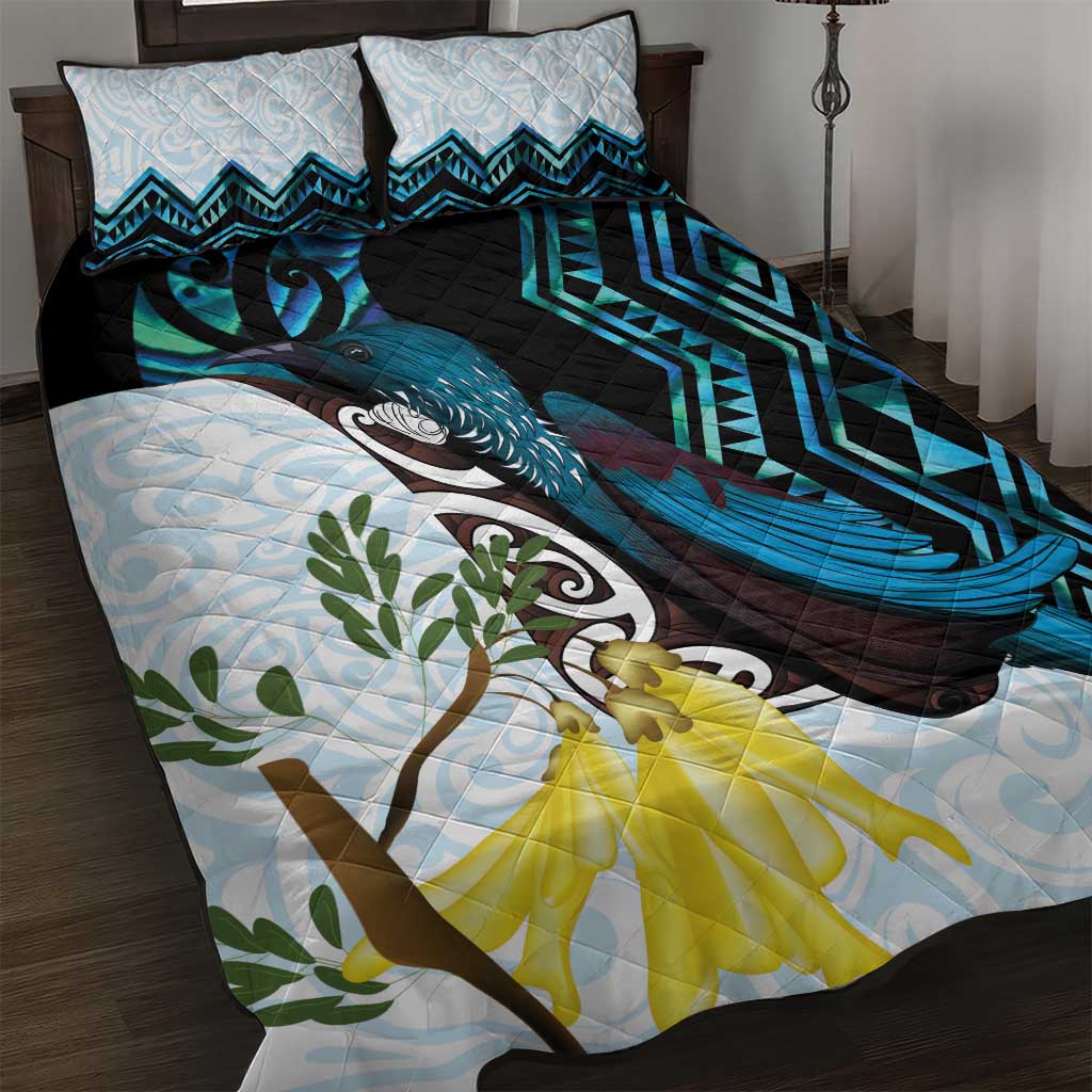 New Zealand Silver Fern Tui Bird Quilt Bed Set Maori Kowhai Paua Shell Taniko Motifs