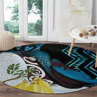 New Zealand Silver Fern Tui Bird Round Carpet Maori Kowhai Paua Shell Taniko Motifs