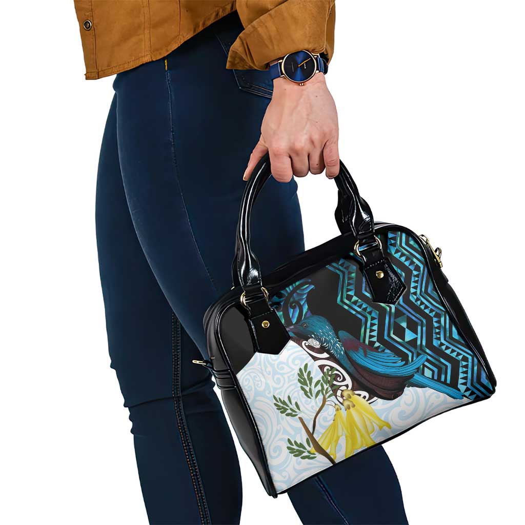 New Zealand Silver Fern Tui Bird Shoulder Handbag Maori Kowhai Paua Shell Taniko Motifs