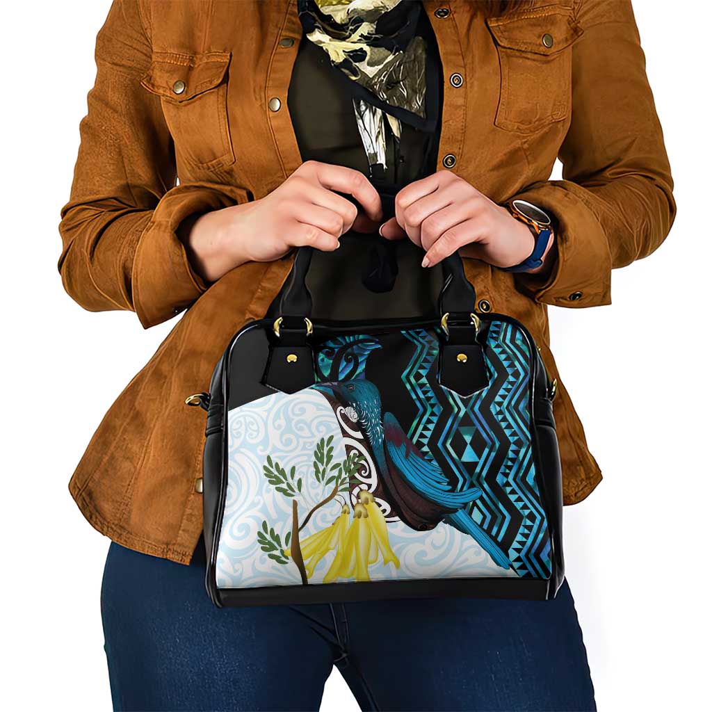 New Zealand Silver Fern Tui Bird Shoulder Handbag Maori Kowhai Paua Shell Taniko Motifs