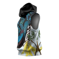 New Zealand Silver Fern Tui Bird Sleeveless Hoodie Maori Kowhai Paua Shell Taniko Motifs - Polynesian Pride