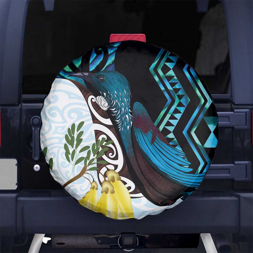 New Zealand Silver Fern Tui Bird Spare Tire Cover Maori Kowhai Paua Shell Taniko Motifs