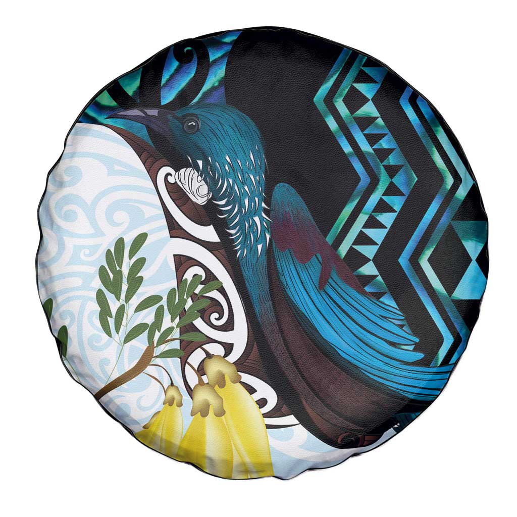 New Zealand Silver Fern Tui Bird Spare Tire Cover Maori Kowhai Paua Shell Taniko Motifs