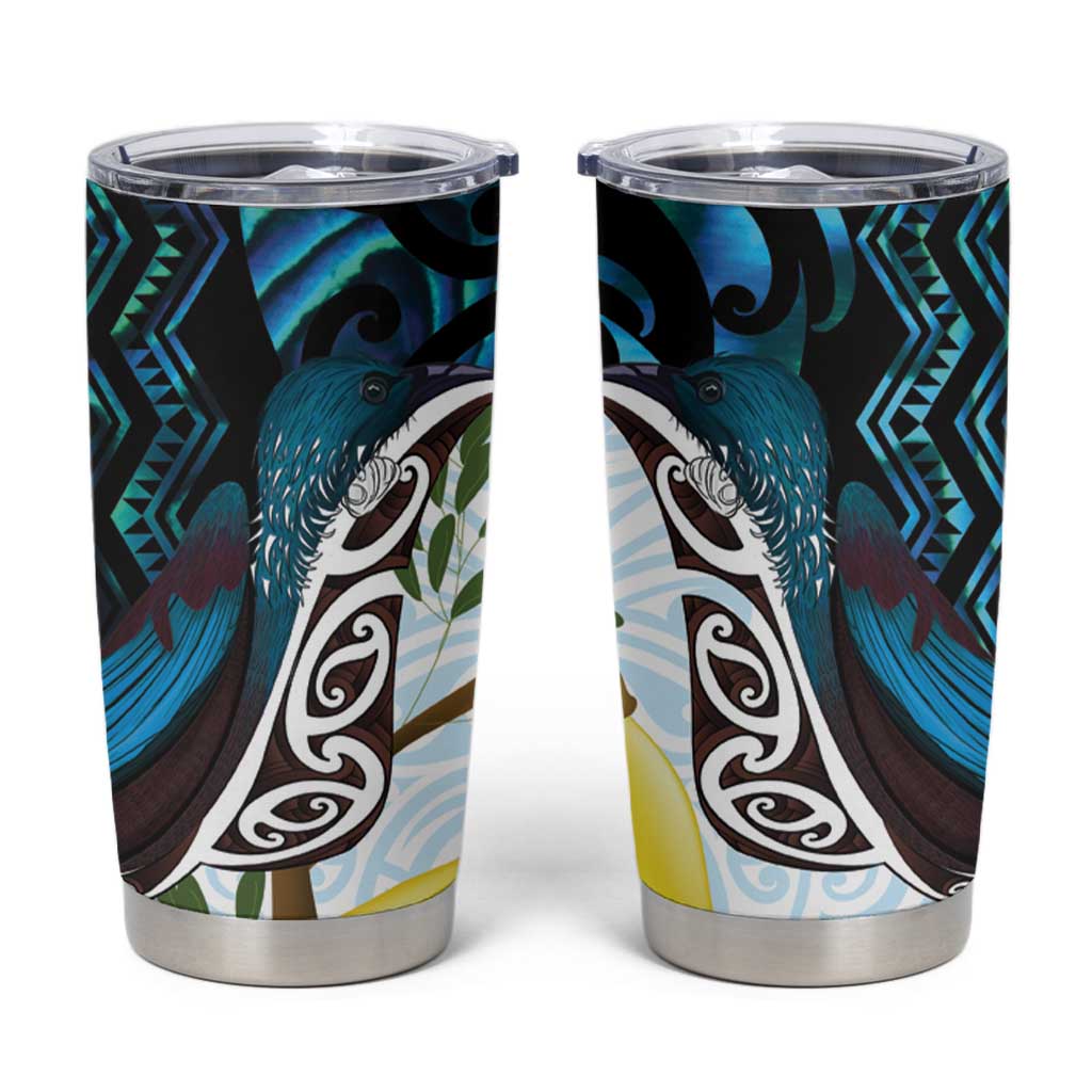 New Zealand Silver Fern Tui Bird Tumbler Cup Maori Kowhai Paua Shell Taniko Motifs