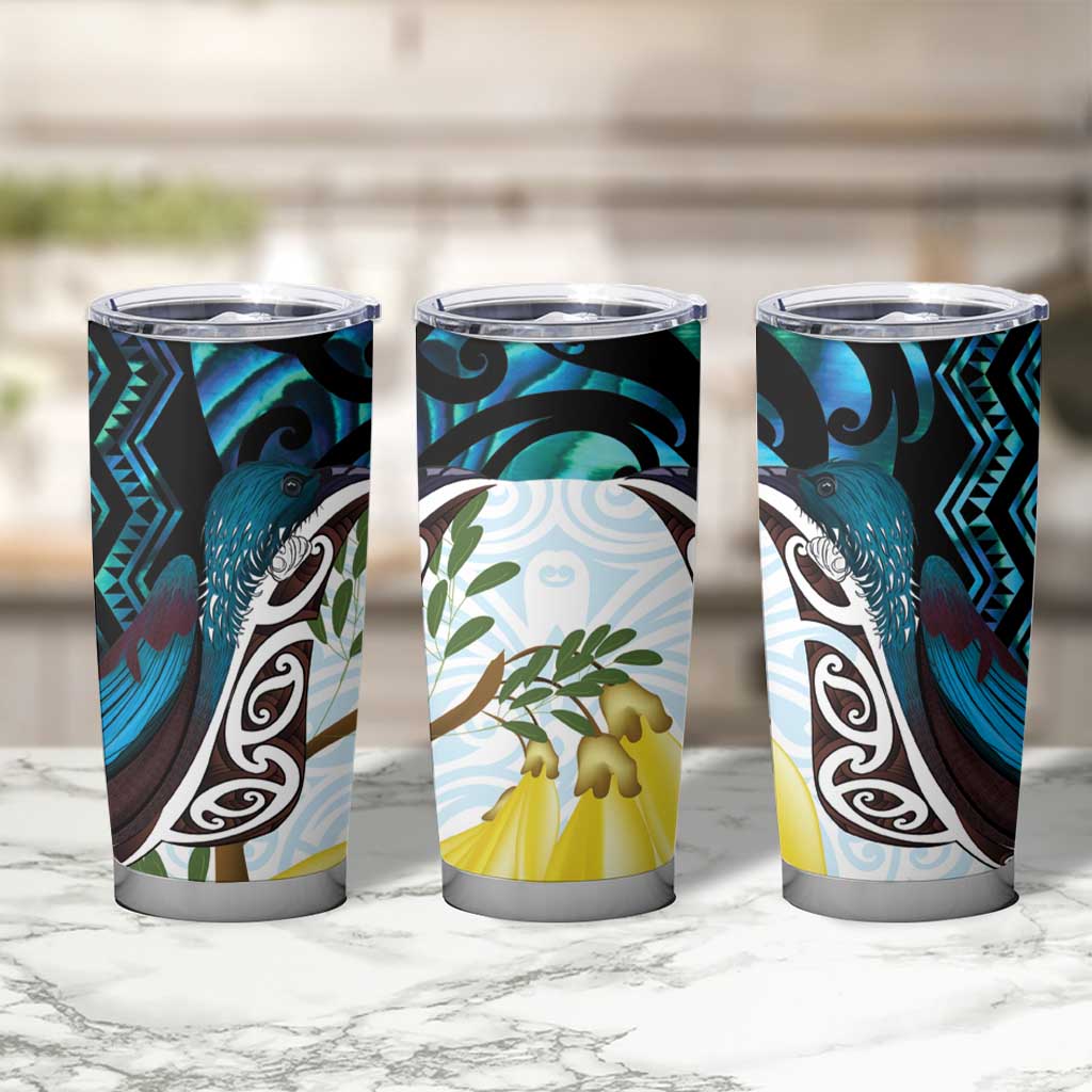 New Zealand Silver Fern Tui Bird Tumbler Cup Maori Kowhai Paua Shell Taniko Motifs