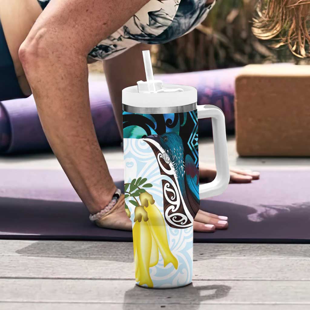 New Zealand Silver Fern Tui Bird Tumbler With Handle Maori Kowhai Paua Shell Taniko Motifs