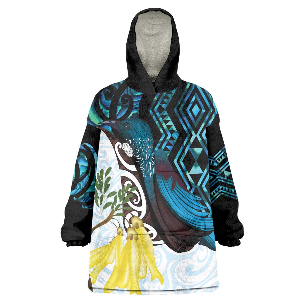 New Zealand Silver Fern Tui Bird Wearable Blanket Hoodie Maori Kowhai Paua Shell Taniko Motifs