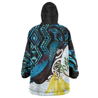 New Zealand Silver Fern Tui Bird Wearable Blanket Hoodie Maori Kowhai Paua Shell Taniko Motifs