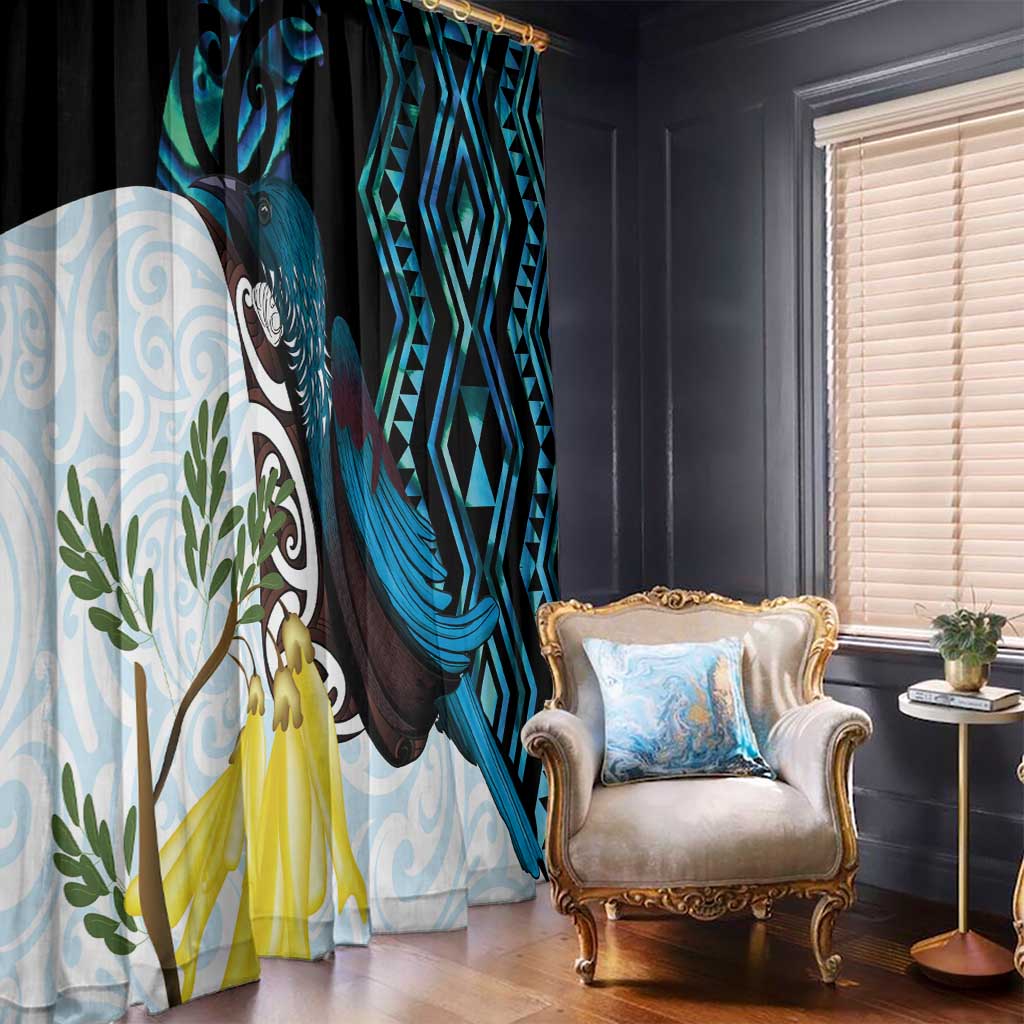 New Zealand Silver Fern Tui Bird Window Curtain Maori Kowhai Paua Shell Taniko Motifs
