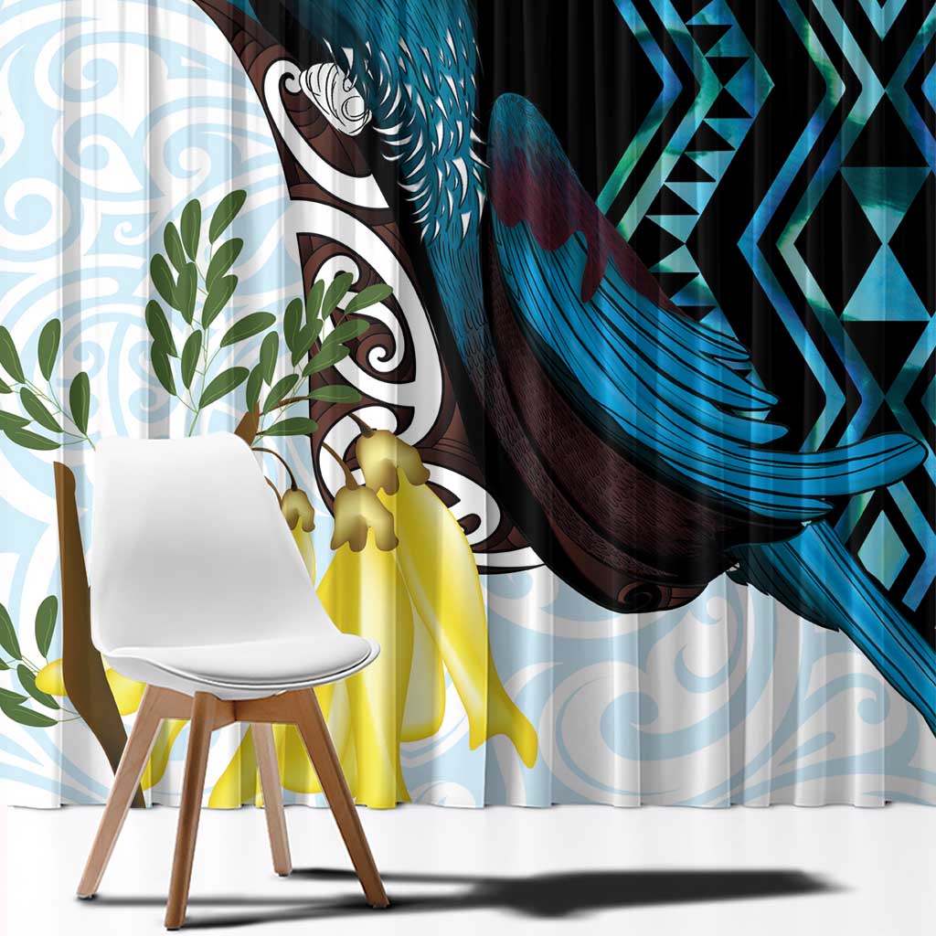 New Zealand Silver Fern Tui Bird Window Curtain Maori Kowhai Paua Shell Taniko Motifs