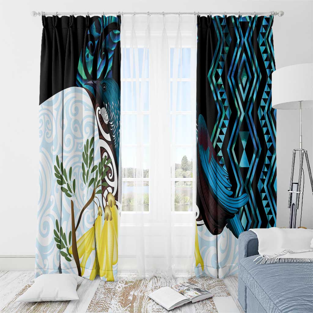 New Zealand Silver Fern Tui Bird Window Curtain Maori Kowhai Paua Shell Taniko Motifs