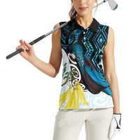 New Zealand Silver Fern Tui Bird Women Sleeveless Polo Shirt Maori Kowhai Paua Shell Taniko Motifs