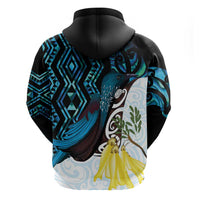 New Zealand Silver Fern Tui Bird Zip Hoodie Maori Kowhai Paua Shell Taniko Motifs