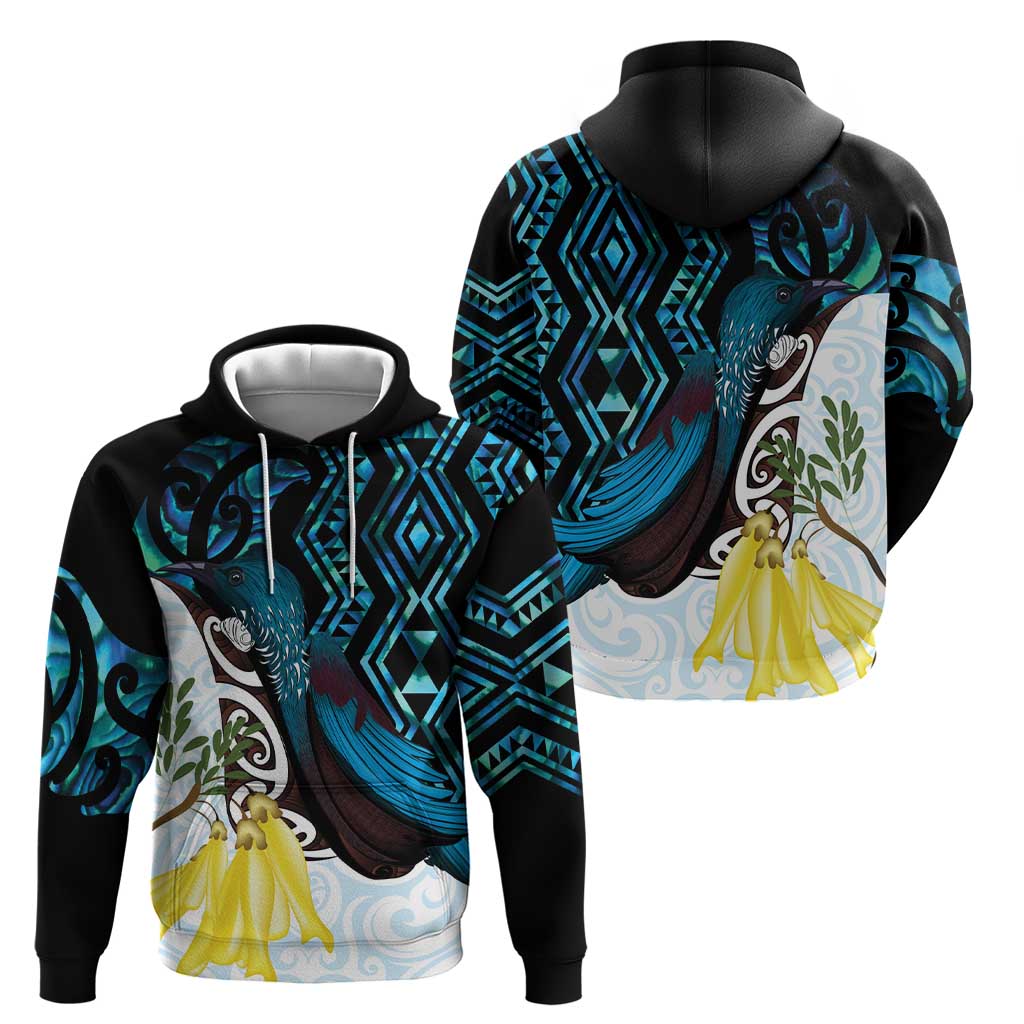 New Zealand Silver Fern Tui Bird Zip Hoodie Maori Kowhai Paua Shell Taniko Motifs