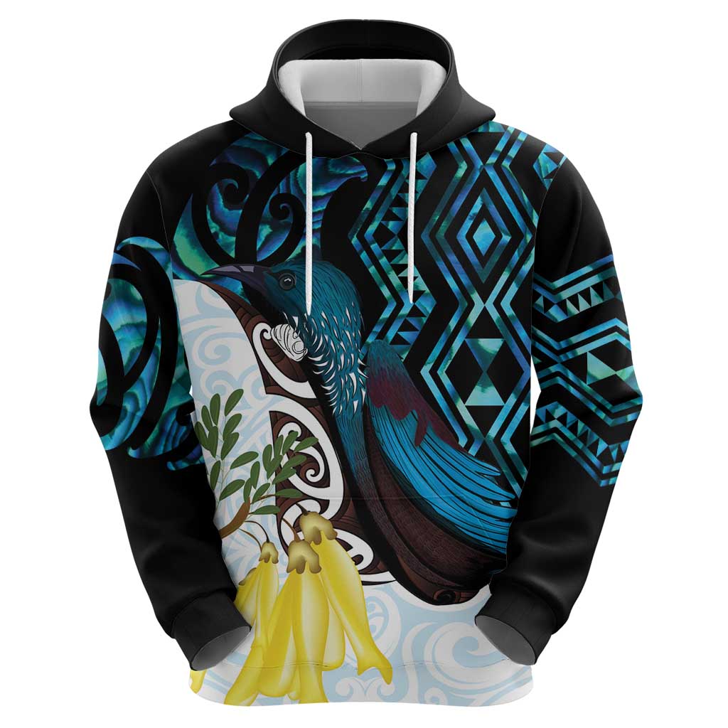 New Zealand Silver Fern Tui Bird Zip Hoodie Maori Kowhai Paua Shell Taniko Motifs
