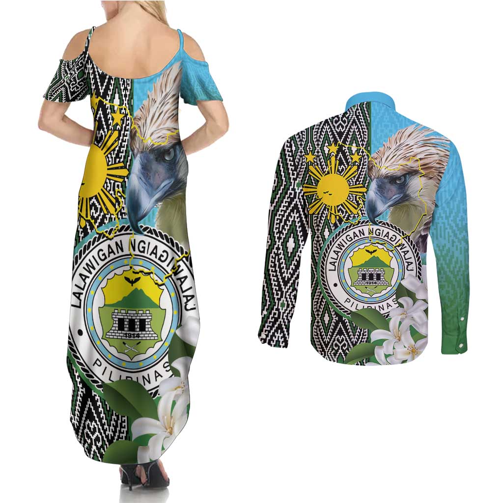 Cotabato Philippines Province Couples Matching Summer Maxi Dress and Long Sleeve Button Shirt Filipino Eagle Sampaguita Tinalak Pattern