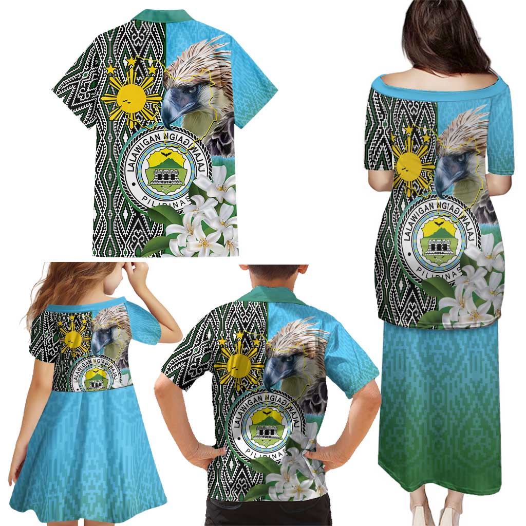Cotabato Philippines Province Family Matching Puletasi and Hawaiian Shirt Filipino Eagle Sampaguita Tinalak Pattern