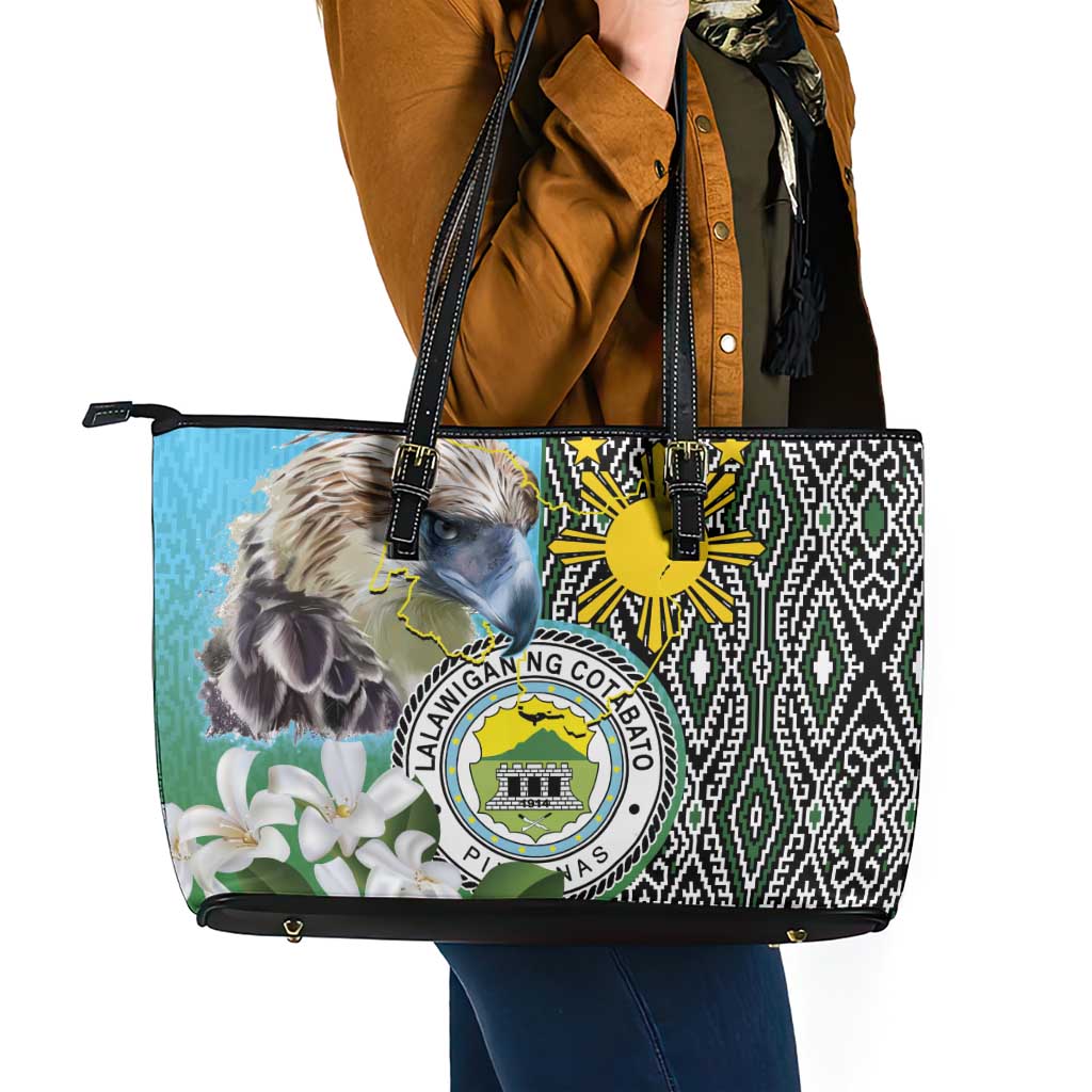 Cotabato Philippines Province Leather Tote Bag Filipino Eagle Sampaguita Tinalak Pattern