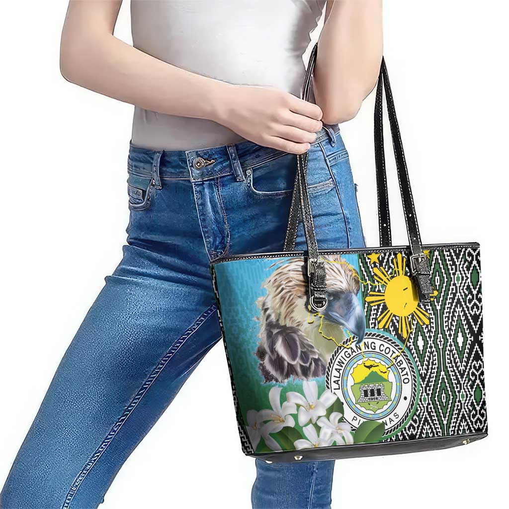 Cotabato Philippines Province Leather Tote Bag Filipino Eagle Sampaguita Tinalak Pattern